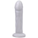 Translucent white silicone dildo with realistic shape and sturdy base designed for versatile use.