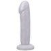 Translucent white silicone dildo with realistic shape and textured ridges, featuring a sturdy flared base for secure use.