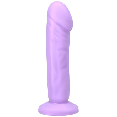 Lavender silicone dildo with realistic shape and ridges, featuring a sturdy flared base for secure use.