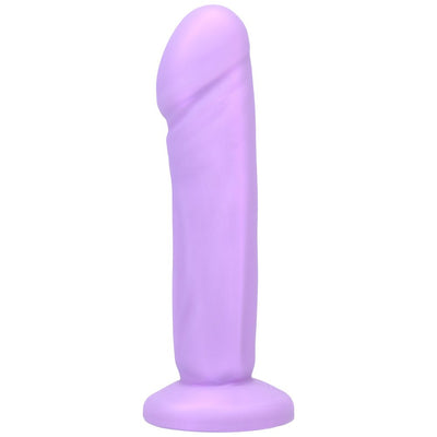 Lavender silicone dildo with realistic shape and ridges, featuring a sturdy flared base for secure use.