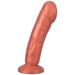 Copper-colored silicone adult toy with a realistic shape and sturdy base, designed for versatile use.