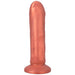 Copper-colored silicone dildo with a smooth, realistic design and sturdy flared base.