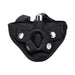 Black velvet adjustable harness with removable bullet vibrator and 1.5-inch O-ring for versatile use.