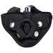 Black velvet vibrating harness with adjustable straps and removable bullet vibrator in center O-ring.