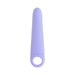 Lavender silicone vibrating wedge with rounded tip and stretchy ring handle, featuring a power button on the front.