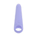 Lavender silicone vibrating wedge with rounded tip and stretchy ring handle, featuring a power button on the front.