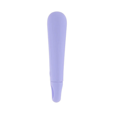 Lavender silicone vibrating wedge with ergonomic ring handle for comfortable grip and targeted stimulation.