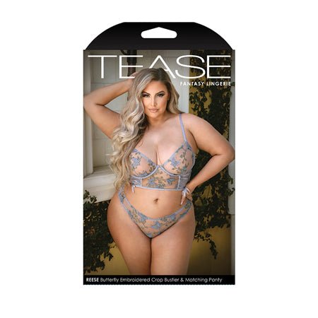 Tease Reese Butterfly Embroidered Mesh Bustier & Panty Periwinkle 3X/4X - SexToy.com