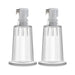 Set of two clear 1-inch diameter Temptasia nipple pumping cylinders made of body-safe acrylic.