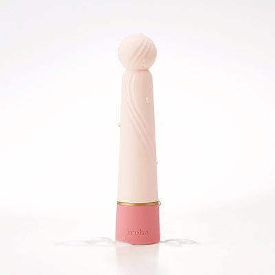 Tenga Iroha Rin+ SANGO rechargeable personal massager with a soft spherical tip and textured body in soft pink tones.