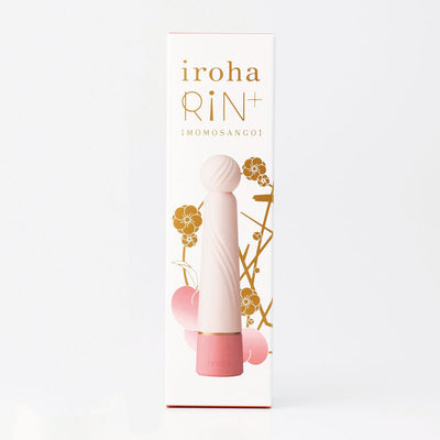 Tenga Iroha Rin+ SANGO in soft pink with a rounded tip and textured body, displayed on elegant floral packaging.