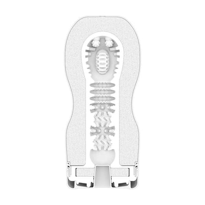 Cross-section view of the Tenga Keith Haring Original Vacuum Cup showing internal textured sleeve design.