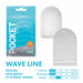 Tenga Pocket Masturbator Sleeve Wavy Line with wave pattern texture and blue packaging highlighting softness and gentle stimulation.