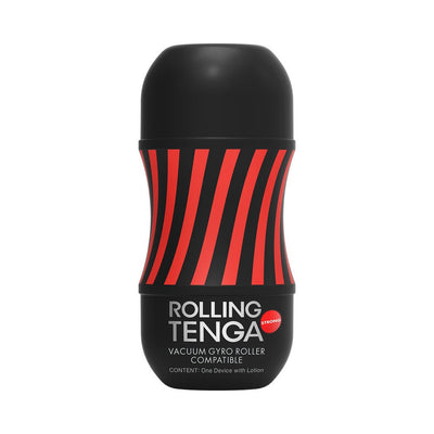 Black and red Tenga Rolling Gyro Roller Cup Hard with vacuum gyro roller compatibility and bold striped design.