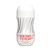 White and gray striped Tenga Rolling Gyro Roller Cup Soft with red text on the packaging against a white background.