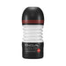 Tenga Rolling Head Cup Strong in black and white with red accents, featuring a spiral design and compact shape.
