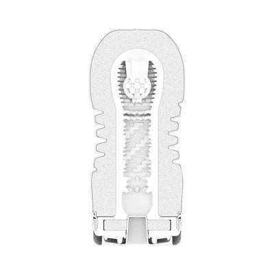 Cross-section view of Tenga Rolling Head Cup Strong showing textured internal sleeve and outer casing design.