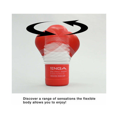 Red Tenga Rolling Head Cup with flexible body and rotating head, designed for varied sensations and comfort.