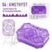 Purple Tenga Uni Amethyst sleeve with layered square cut texture for enveloping stimulation shown with packaging and usage illustration.
