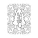 Black and white trippy coloring page featuring a melting triangle character with wavy eyes and tongue, surrounded by abstract patterns.