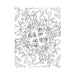 Black and white trippy coloring page featuring four animated smiling leaf characters with arms, legs, and sneakers in a swirling abstract background.