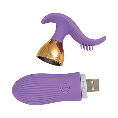 Purple silicone Beat Magic Tickler Plug with gold base and matching USB rechargeable remote control.