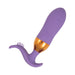 Purple silicone vibrating plug with textured grip and gold accent, featuring a curved tickler extension.