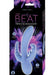 Packaging of The Beat Trifecta Massager in violet, highlighting 12 vibration modes and three motors with a sleek, curved design.