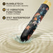 Floral-patterned rechargeable vibrator with waterproof design and 10 vibration functions shown with water splash effect.