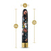 Slim 6.75-inch rechargeable vibrator with floral design and gold base, 1-inch diameter, 5.75-inch insertable length.