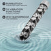 Black 7-inch vibrator with white floral design splashing into water, highlighting waterproof and vibration features.