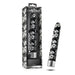 Black 7-inch slim vibrator with white floral pattern and silver base, shown in matching decorative packaging.