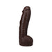 Dark brown realistic 12-inch Vac-u-lock dildo with textured veins and suction cup base for hands-free use.