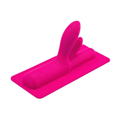 Bright pink silicone dual-stimulation attachment with textured bulbous tips for The Unicorn and Cowgirl machines.