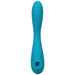 Blue dual-ended silicone clitoral stimulator and G-spot vibrator with suction feature and textured tip.