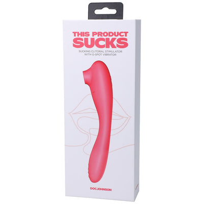 Packaging box of a pink rechargeable dual-ended silicone clitoral stimulator and G-spot vibrator by Doc Johnson.