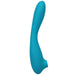Blue bendable dual-ended silicone stimulator with textured ridges and suction feature on one end.