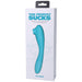 Blue silicone dual-ended clitoral stimulator and G-spot vibrator in white retail packaging by Doc Johnson.