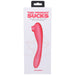 Packaging of a pink rechargeable dual-ended silicone clitoral stimulator and G-spot vibrator by Doc Johnson.