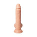 Realistic flesh-toned thrusting dildo with suction base and textured details for lifelike experience.