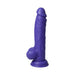 Purple realistic textured thrusting dildo with suction base and detailed design.