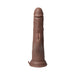 Realistic brown silicone Thruster Rabbit vibrator with clitoral stimulator and suction base on white background.