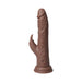 Realistic brown silicone rabbit vibrator with textured shaft and suction base for hands-free use.