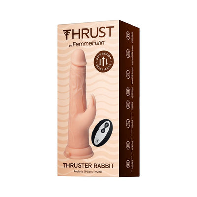 Packaging of Thruster Rabbit realistic G-spot thurster with wireless remote control by FemmeFunn