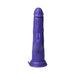 Purple realistic textured thrusting vibrator with rabbit clitoral stimulator and suction base.