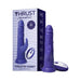 Purple realistic G-spot thruster vibrator with rabbit-style clitoral stimulator and wireless remote, displayed with packaging box.