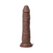Realistic textured brown thrusting dildo with suction base and control buttons on a white background.