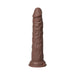 Realistic textured brown thrusting dildo with suction base and control buttons on a white background.