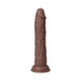 Realistic brown thrusting dildo with textured shaft and suction base on white background.