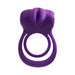 Purple silicone dual cock ring with contoured design and vibrating motor, designed for enhanced shared pleasure.